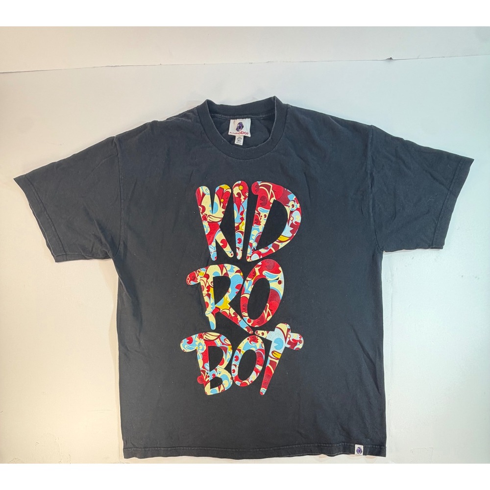Kidrobot Mens Graphic T-Shirt Black Paisley Logo Print Cotton XL Streetwear Tee